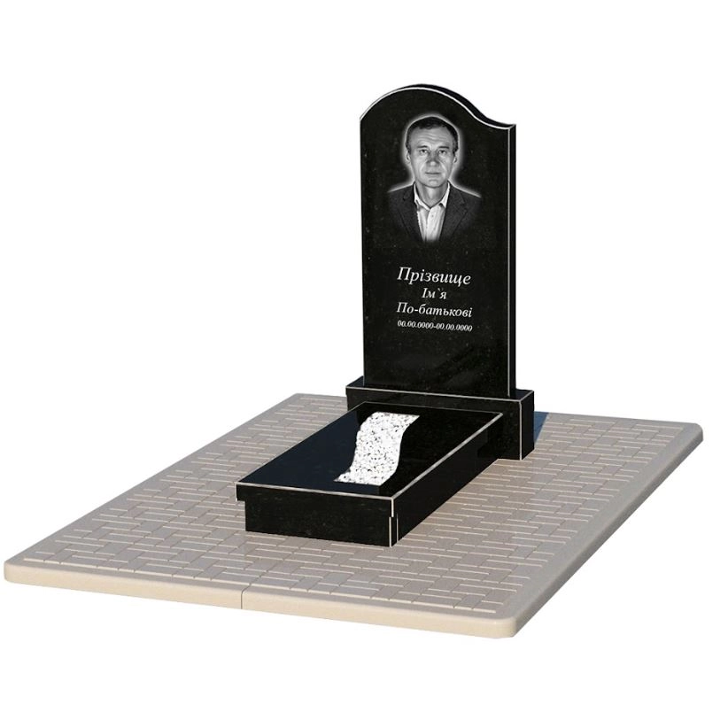 Основне Гранітний пам'ятник з вирізаною смугою одинарний із чорного граніту Коростишів з хвилею різьблений к23-kor-npf-100-50-08-011-l-pbd2