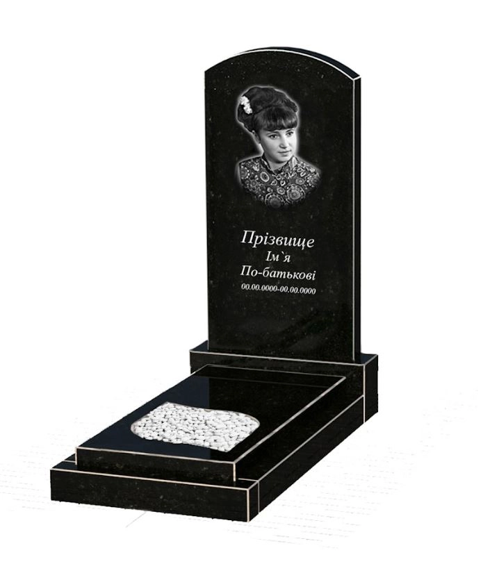 Основне Пам'ятник на цвинтар з граніту з листом різьблена робота одинарний із чорного граніту Коростишів к13-kor-npf-100-50-08-009