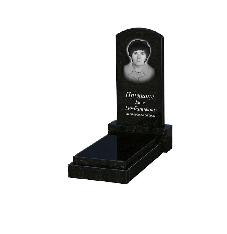 Основное Гранитный памятник стела  80x40 см одинарный из черного гранита Коростышев с дугой резной к12-kor-pf-80-40-05-009