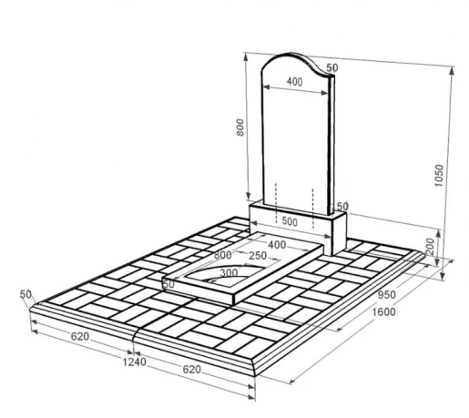 Розміри Гранітний пам'ятник на могилу габро одинарний із чорного граніту Коростишів з вирізаним куточком к9-kor-pf-80-40-05-011-l-pbd1