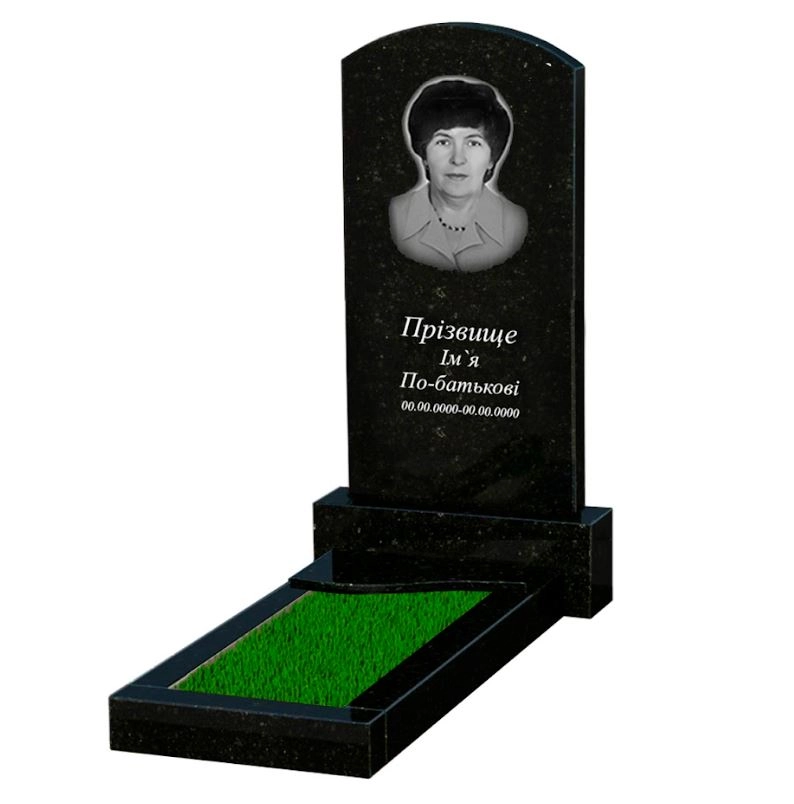 Основное Гранитный памятник полированные фаски одинарный из черного гранита Коростышев с волной резной к4-kor-pf-100-50-08-009