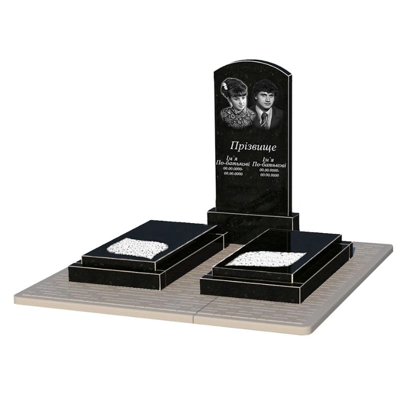 Основное Гранитный памятник супругам двойной с листом резная работа из черного гранита Коростышев Дуга 009 к22-kor-npf-100-50-08-009-pbd2