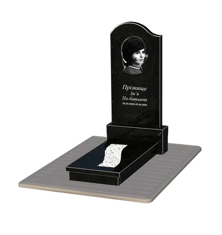 Основне Гранітна плита на могилу жіноча одинарна із чорного граніту Коростишів з хвилею різьблена к23-kor-npf-120-60-08-011-l-pbd3