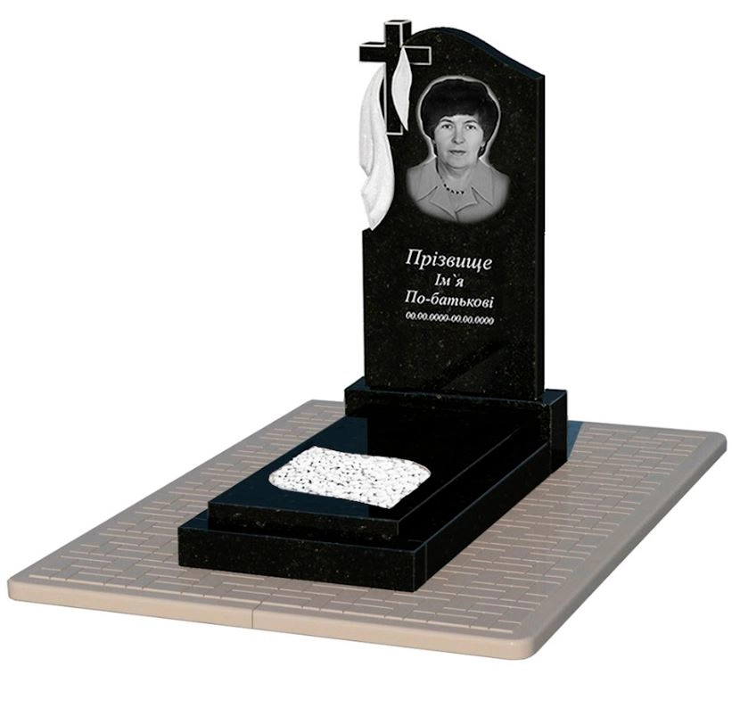 Основное Гранитный памятник с листом резная работа одинарный из черного гранита Коростышев к13-kor-pf-100-50-08-142-pbd2