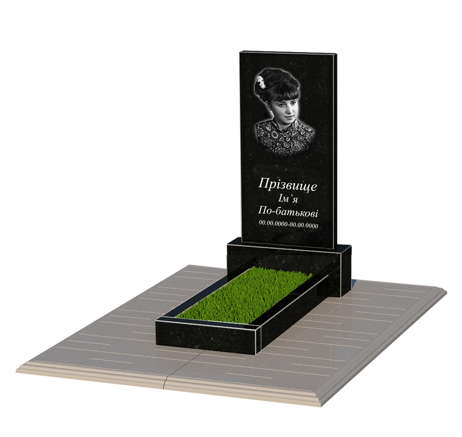 Основне Гранітна плита на могилу дівчинам одинарний із чорного граніту Коростишів без різьблених робіт к1-kor-npf-80-40-05-001-pbd1