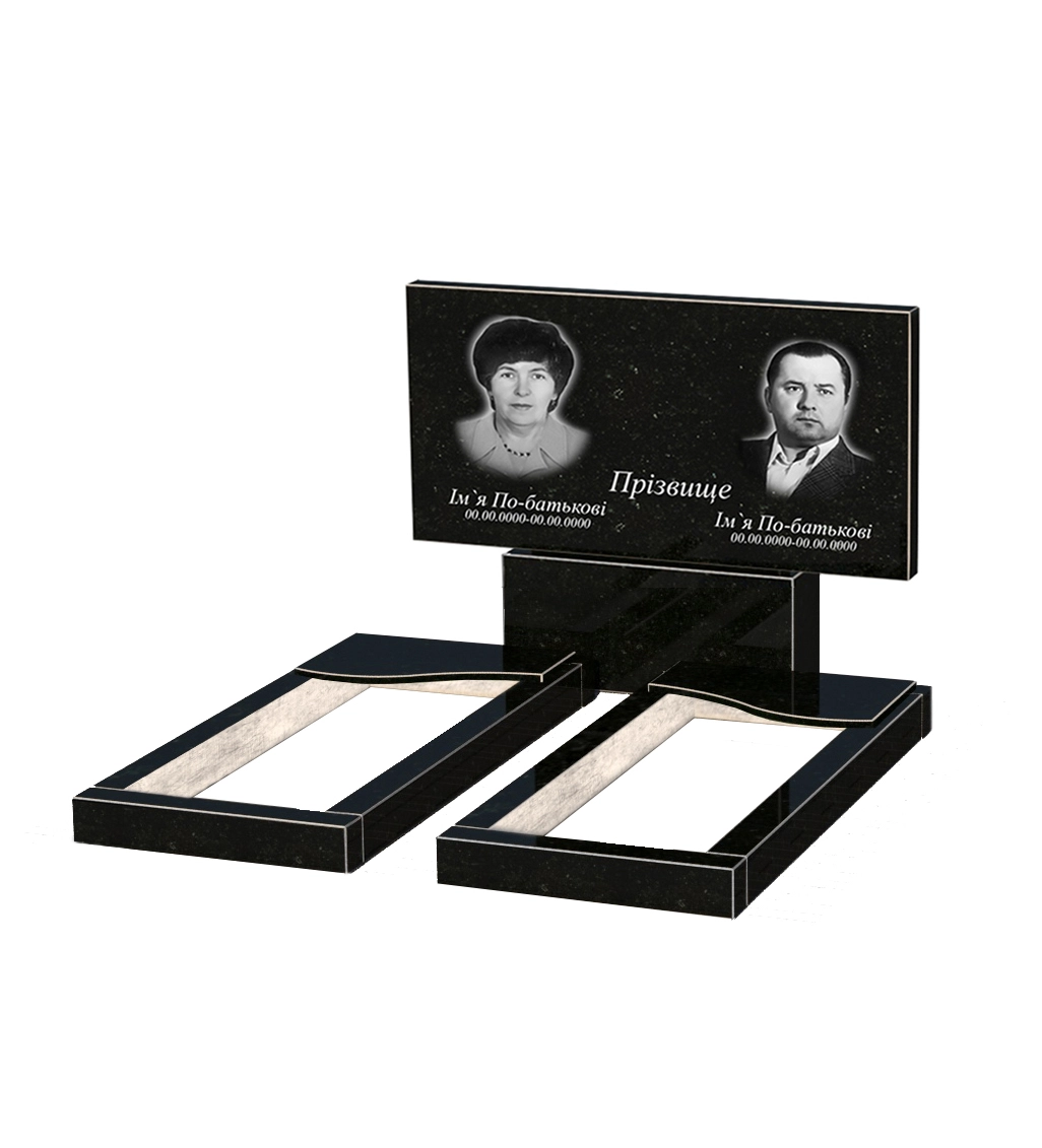 Без декору Пам'ятник із граніту стела 60х120 см подвійний із чорного граніту Коростишів з хвилею різьблений к16-kor-npf-60-120-08-001