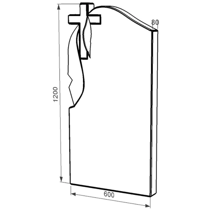 Розміри Стела пам'ятника ліва 1200x600x80 з граніту вертикальна із неполірованими фасками Коростишівського кар'єру st-kor-npf-120-60-08-142