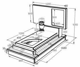Розміри Мармуровий пам'ятник стела 60х120 см одинарний з мармуру Дайназ вирізаним куточком к24-dan-pf-60-120-08-001-ck