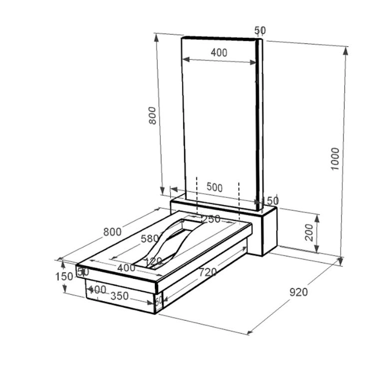 Размеры Надгробный камень из гранита с вырезанной полосой одинарный из черного гранита Коростышев к23-kor-npf-80-40-08-001