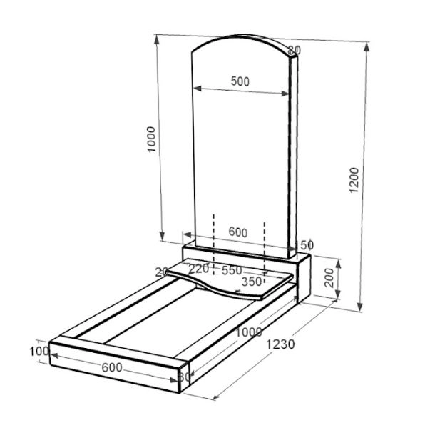 Розміри Гранітний пам'ятник одинарний із чорного граніту Коростишів з хвилею різьблений к5-kor-pf-100-50-08-009