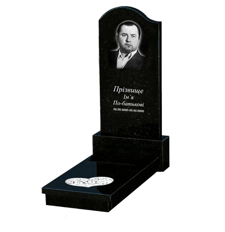 Основне Пам'ятник із граніту батькові одинарний із чорного граніту Коростишів з серцем різьблена робота к11-kor-pf-120-60-08-011-l