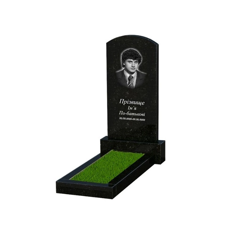 Основное Гранитный памятник юношам одинарный из черного гранита Коростышев с дугой резной к1-kor-pf-100-50-08-009