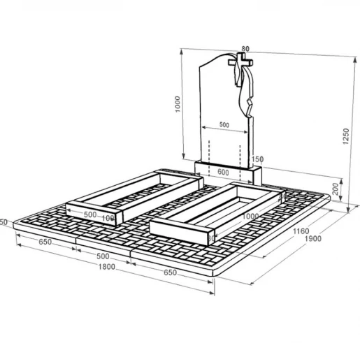Размеры Гранитный памятник с плащаницей резной двойной из черного гранита Коростышев к14-kor-npf-100-50-08-142-r