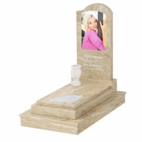 Мармуровий пам'ятник дівчинам одинарний з мармуру Дайна з вирізаним куточком к24-dan-pf-100-50-08-011-r-ck