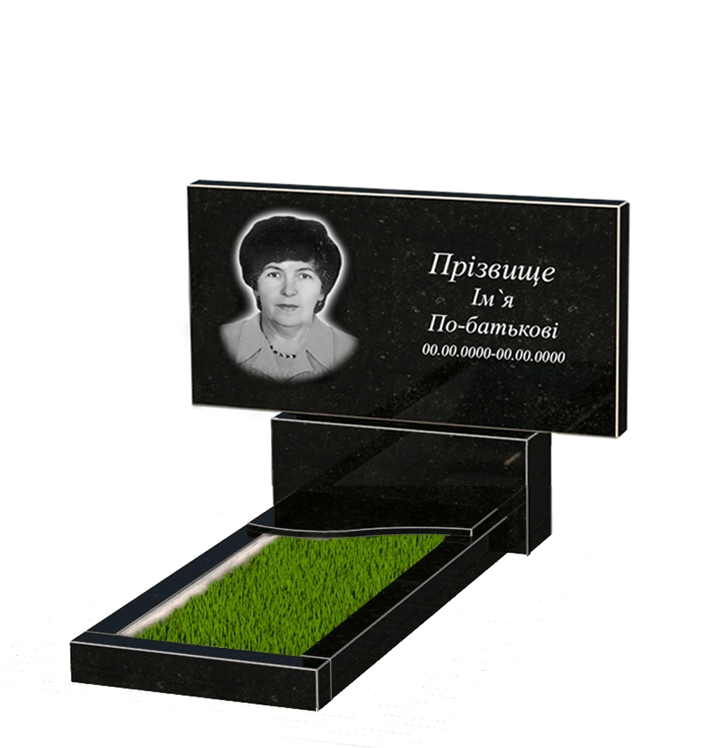 Основное Гранитный памятник высотой 90 см одинарный из черного гранита Коростышев с волной резной к4-kor-npf-60-120-08-001