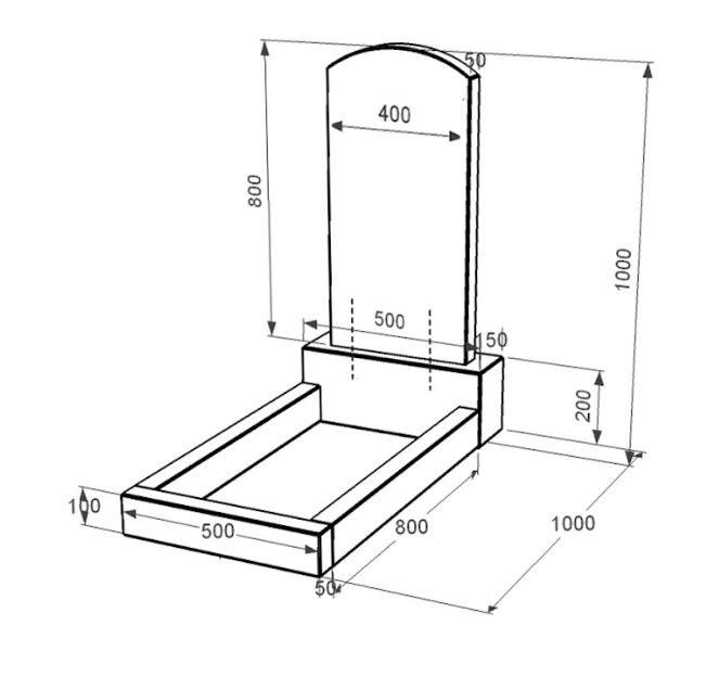 Розміри Гранітний пам'ятник з полірованими фасками одинарний із чорного граніту Коростишів з дугою різьблений к2-kor-pf-80-40-05-009