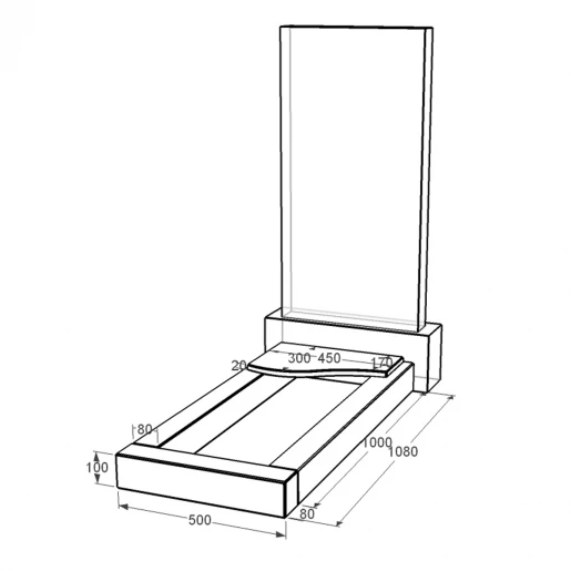Розміри Надгробок квітник 10 см висотою 1080x500x100 з граніту серія Базіс з полірованими фасками Коростишівського кар'єру cv-kor-pf-1080-500-3-volna-1-st