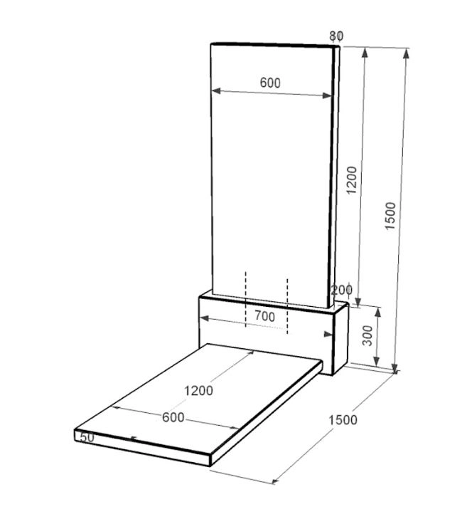 Размеры Гранитная плита на могилу широкого размера одинарная из черного гранита Коростышев без резных работ к7-kor-pf-120-60-08-001