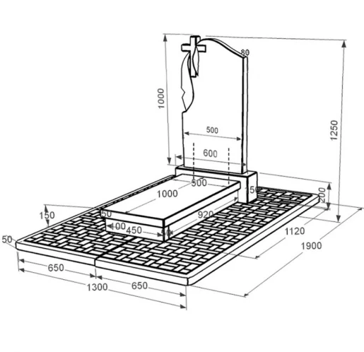 Розміри Гранітний пам'ятник з хрестом різьблений одинарний із чорного граніту Коростишів з плащаницею різьблений к10-kor-pf-100-50-08-142-pbd2