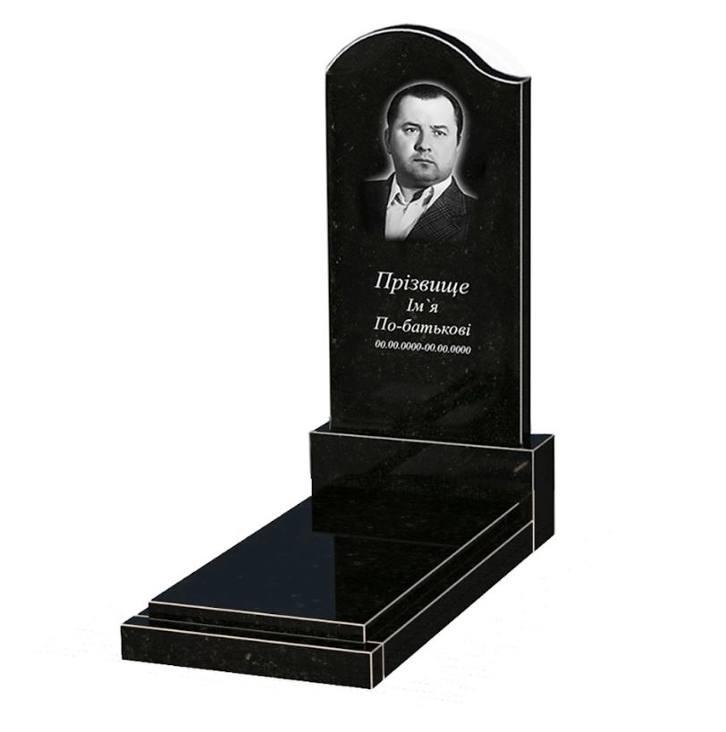 Основне Гранітний пам'ятник висотою 150 см одинарний із чорного граніту Коростишів з хвилею різьблений к12-kor-npf-120-60-08-011