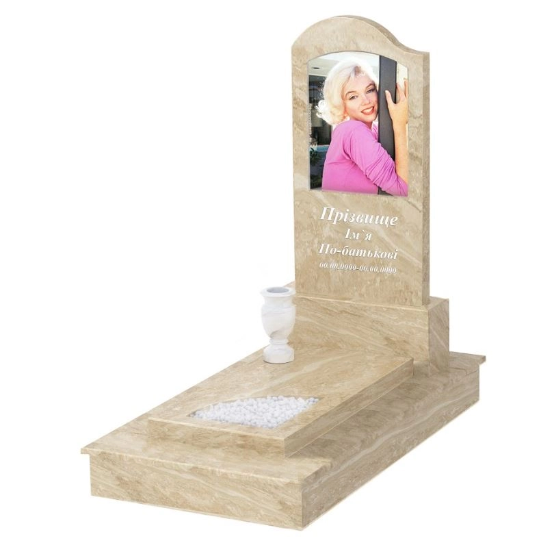 Основне Мармуровий пам'ятник православний одинарний з мармуру Дайна з вирізаним куточком к9-dan-pf-80-40-05-011-ck