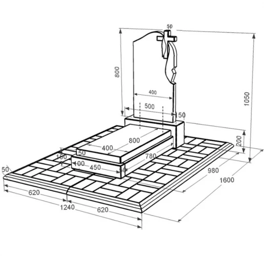 Размеры Гранитный памятник девушкам одинарный из черного гранита Коростышев с крестом и плащаницей резной к12-kor-npf-80-40-05-142-r-pbd1