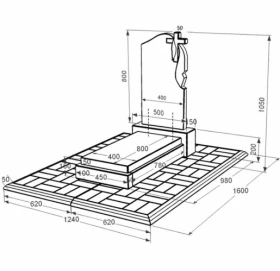 Розміри Гранітний пам'ятник дівчинам одинарний із чорного граніту Коростишів з хрестом та плащаницею різьблений к12-kor-npf-80-40-05-142-r-pbd1