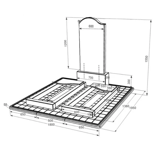Розміри Гранітний пам'ятник великий подвійний із чорного граніту Коростишів з хвилею різьблений к16-kor-pf-120-60-08-011-l-pbd3