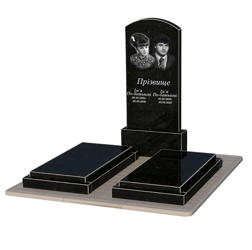 Основное Памятник из гранита с вертикальным уровнем установки стелы с дугой резной из черного гранита Коростышев Дуга 009 к21-kor-npf-120-60-08-009-pbd3