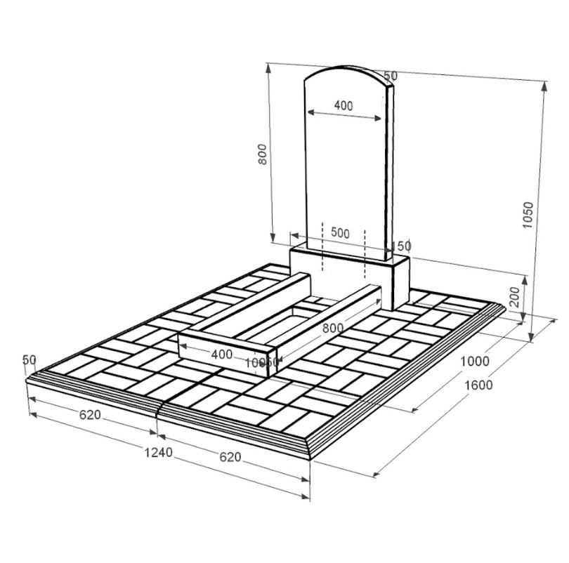 Розміри Надгробний пам'ятник із граніту стела 80x40 см одинарний із чорного граніту Коростишів з дугою різьблений к1-kor-pf-80-40-05-009-pbd1