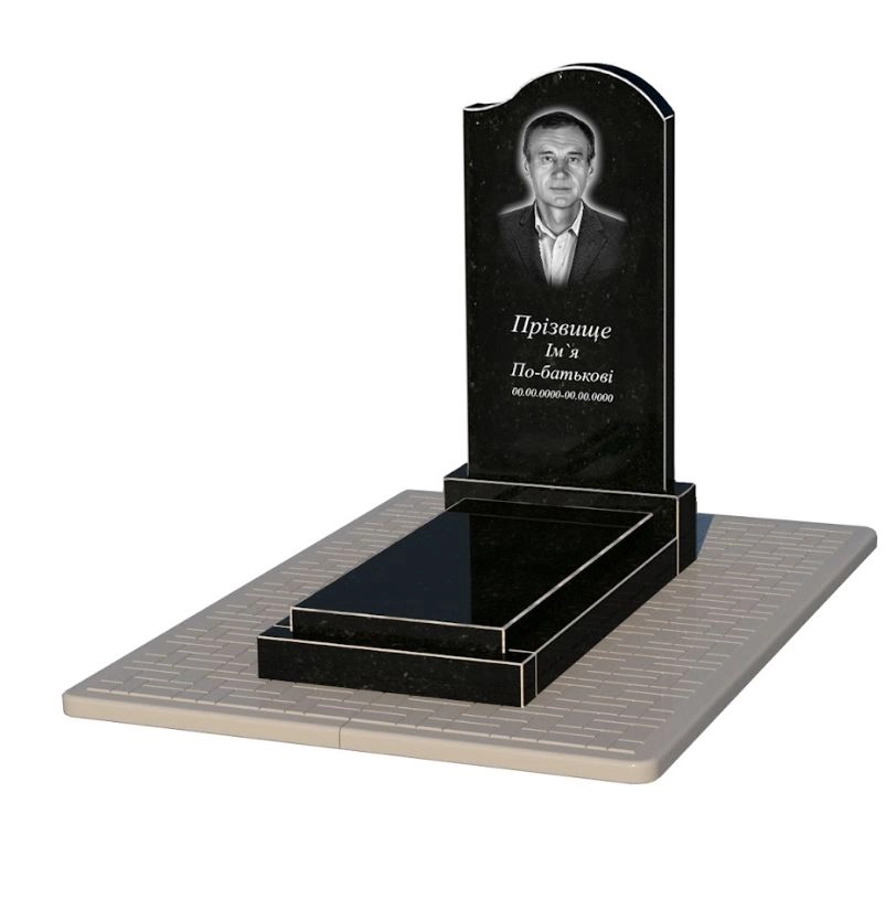 Основне Гранітний пам'ятник батькові одинарний із чорного граніту Коростишів з хвилею різьблений к12-kor-npf-100-50-08-011-r-pbd2