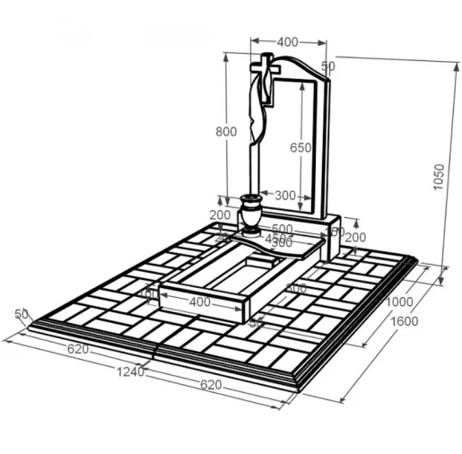 Размеры Памятник из гранита вертикальный одинарный из гранита Токовский Коростышевский с крестом резной к3-tok-kor-pf-80-40-05-142-pbd1