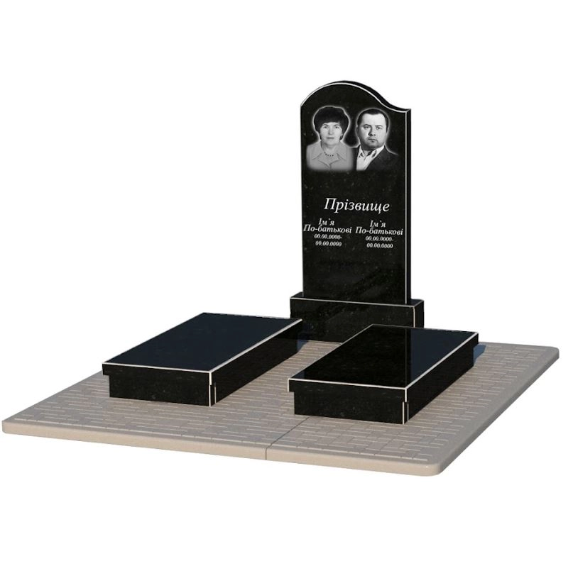 Основне Гранітний пам'ятник від виробника Україна подвійний із чорного граніту Коростишів з хвилею різьблений к19-kor-npf-100-50-08-011-l-pbd2