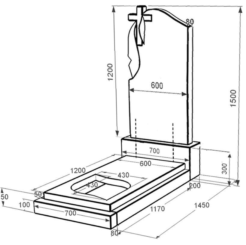 Розміри Гранітний пам'ятник стела 120х60 см одинарний із чорного граніту Коростишів з листом різьблена робота к13-kor-npf-120-60-08-142