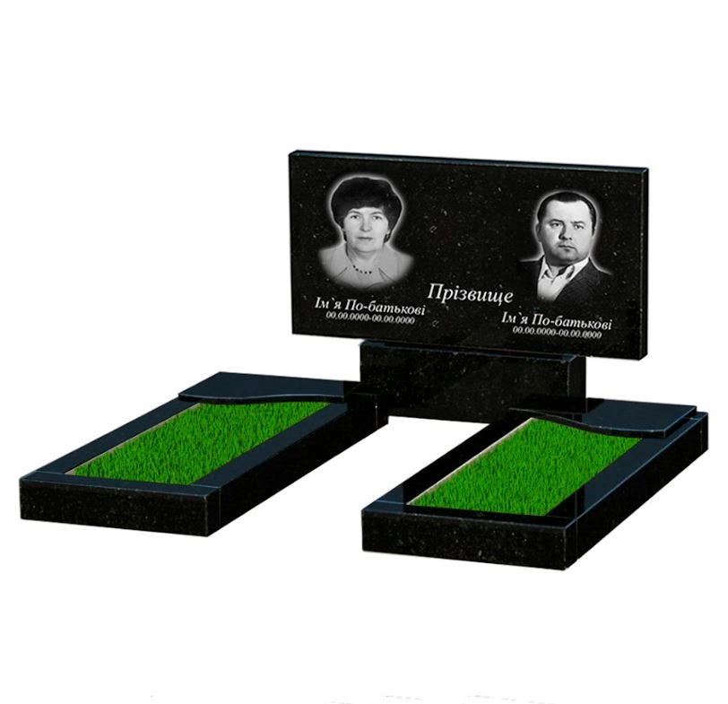 Основне Гранітний пам'ятник на могилу середнього розміру подвійний із чорного граніту Коростишів з хвилею різьблений к16-kor-pf-50-100-08-001