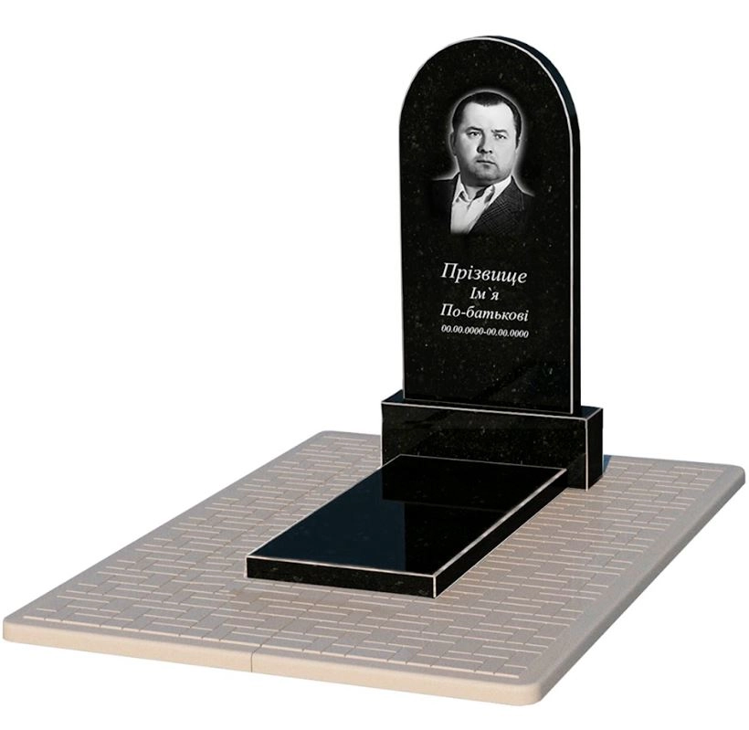 Основне Гранітний пам'ятник зі стелою напівкруглої форми одинарний із чорного граніту Коростишів к7-kor-npf-100-50-08-006-pbd2