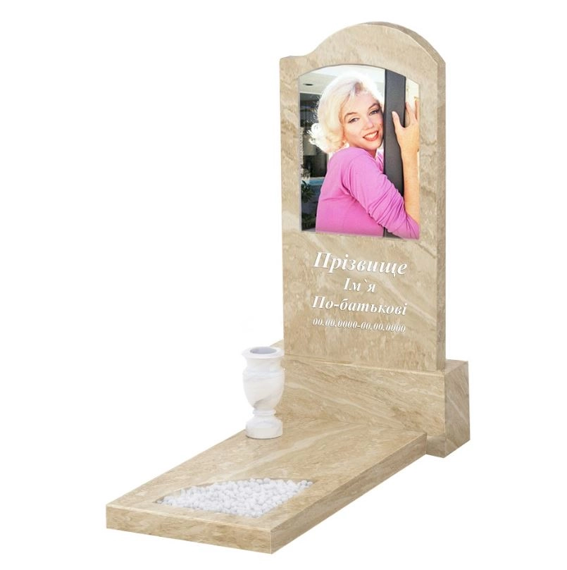 Основне Мармуровий пам'ятник на кладовище одинарний з мармуру Дайна з вирізаним куточком к9-dan-pf-80-40-05-011-r