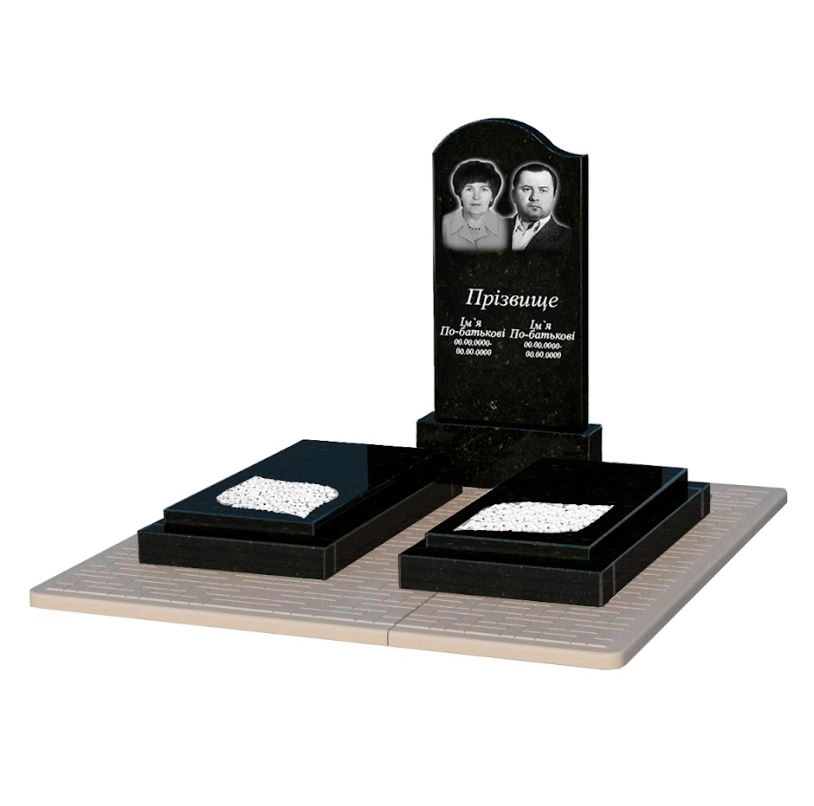 Основне Пам'ятник із граніту з бетонною плитою подвійний із чорного граніту Коростишів з листом різьблена робота к22-kor-pf-100-50-08-011-l-pbd2