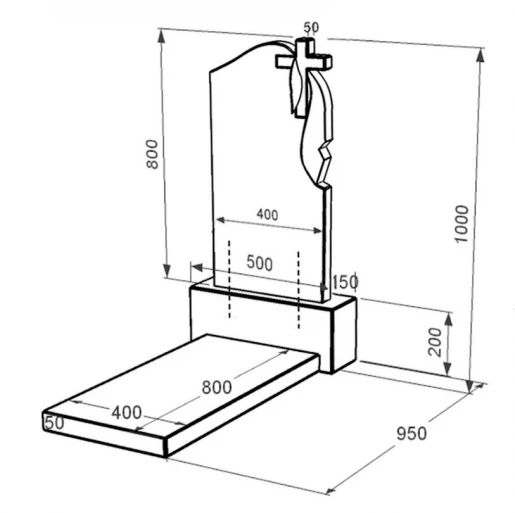 Розміри Гранітний пам'ятник на могилу доньці одинарний із чорного граніту Коростишів з хрестом та плащаницею різьблений к7-kor-npf-80-40-05-142-r