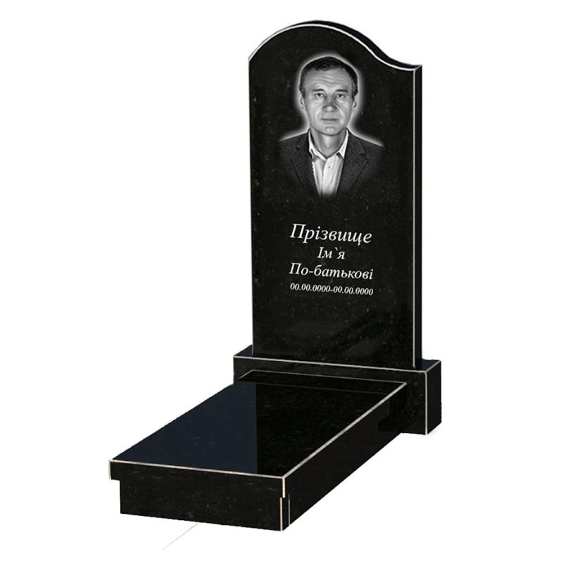 Основное Памятник из гранита для мужчины одинарный из черного гранита Коростышев с волной резной к10-kor-npf-100-50-08-011