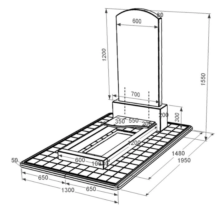 Розміри Пам'ятник із граніту з лівим нижнім надгробком одинарний з хвилею різьблений із чорного граніту Коростишів Дуга 009 к4-kor-npf-120-60-08-009-pbd3