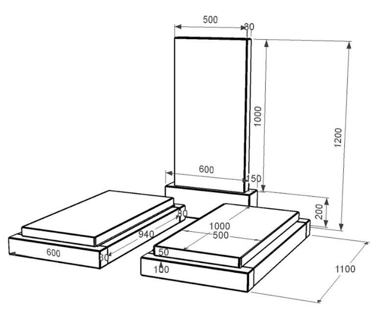 Розміри Пам'ятник із граніту вертикальний подвійний із чорного граніту Коростишів без різьблених робіт к21-kor-pf-100-50-08-001