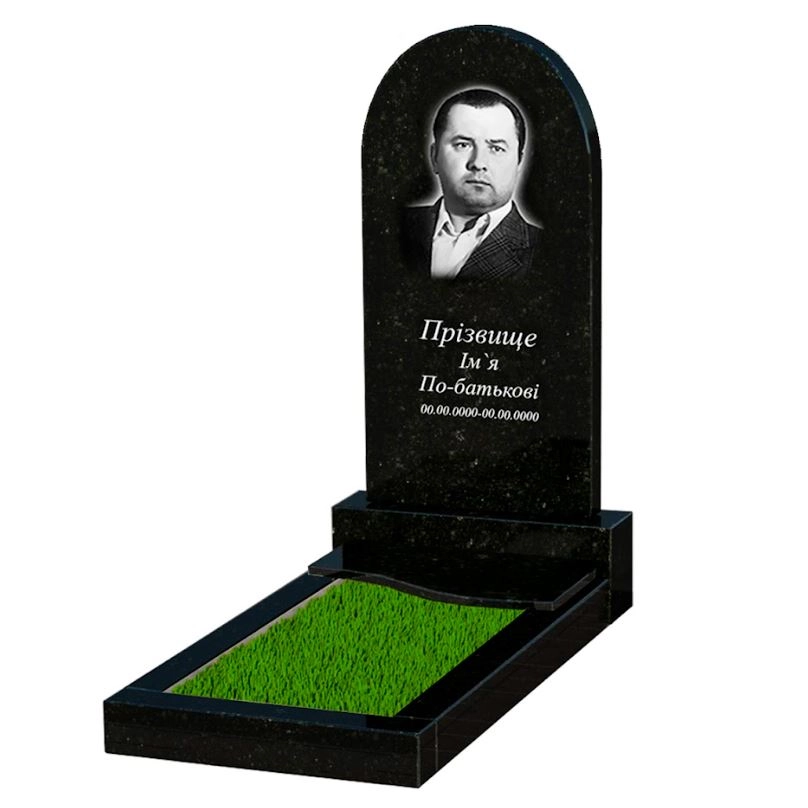 Основне Гранітна плита на могилу з хвилею різьблений одинарний із чорного граніту Коростишів к5-kor-pf-100-50-08-006