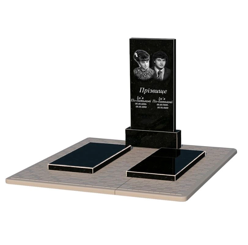 Основное Памятник надгробие из гранита семейный двойной из черного гранита Коростышев без резных работ к18-kor-npf-100-50-08-001-pbd2