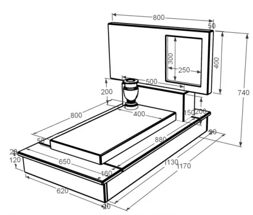 Розміри Мармуровий пам'ятник стела 40х80 см одинарний з бежевого мармуру Дайна без різьблених робіт к7-dan-pf-40-80-05-001-ck