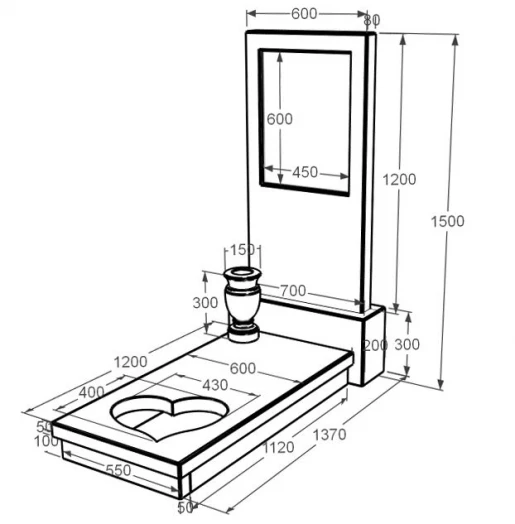 Розміри Мармуровий пам'ятник стела 120х60 см одинарний з мармуру Дайна з серцем різьблена робота к11-dan-pf-120-60-08-001