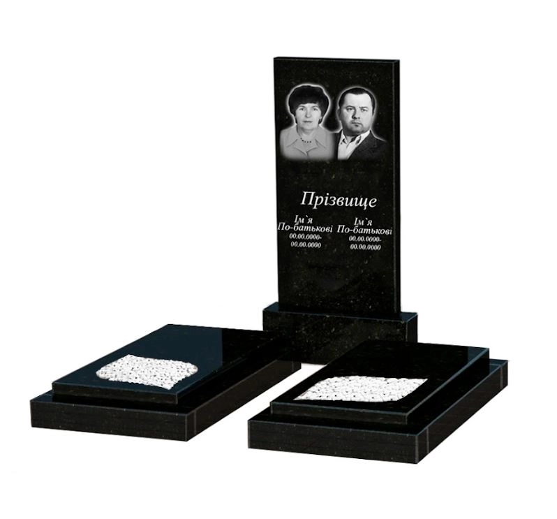 Основне Гранітний пам'ятник на двох із чорного граніту Коростишів з листом різьблена робота к22-kor-pf-100-50-08-001