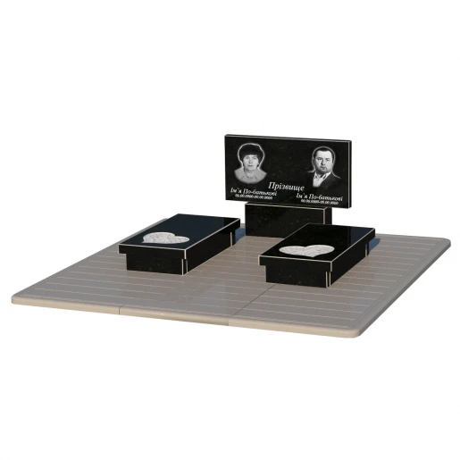 Гранітний пам'ятник з серцем різьблена робота подвійний із чорного граніту Коростишів к20-kor-npf-40-80-05-001-pbd3