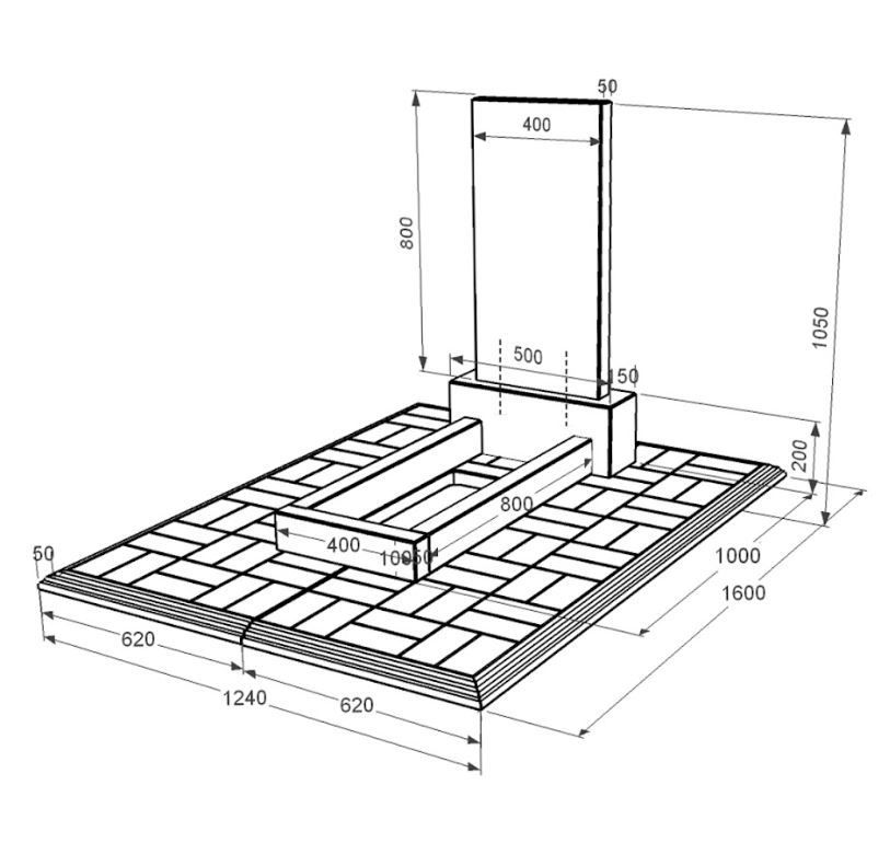 Размеры Гранитный памятник прямоугольный одинарный из черного гранита Коростышев без резных работ к1-kor-pf-80-40-05-001-pbd1
