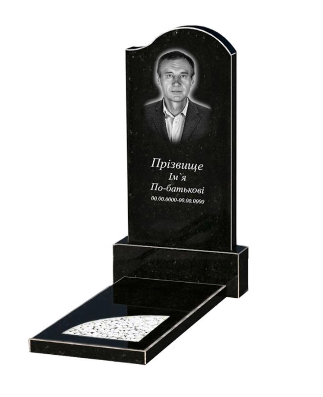 Основне Гранітний пам'ятник із неполірованими фасками одинарний із чорного граніту Коростишів з хвилею різьблений к9-kor-npf-100-50-08-011-r